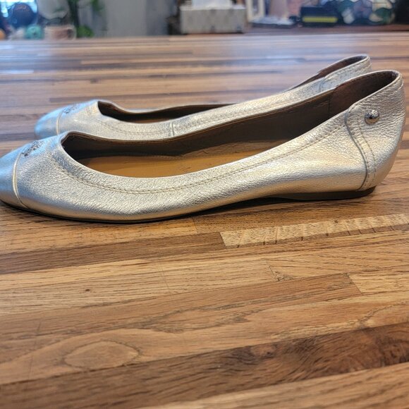 Coach Chelsea Metallic Silver Leather Ballet Flat Slip On Shoes - Picture 6 of 13